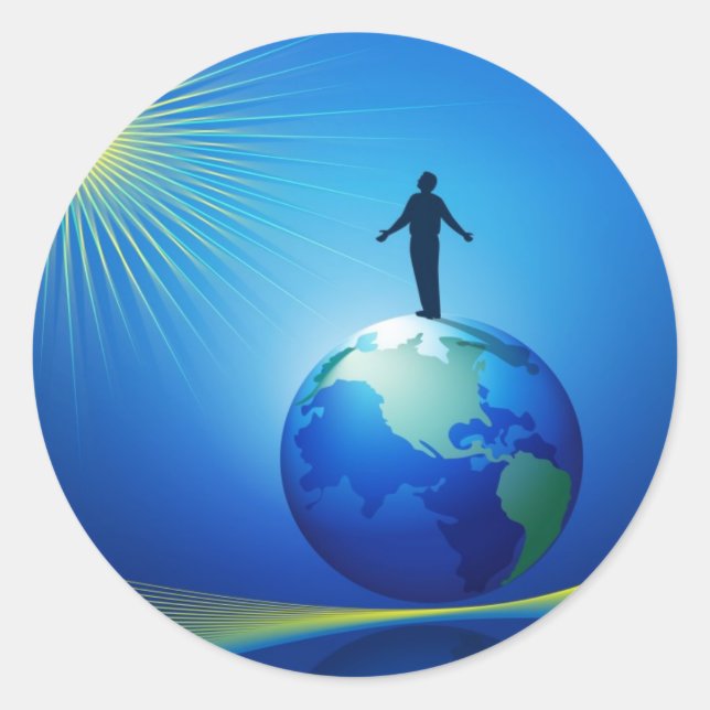 Sticker Rond Un homme sur le globe (Devant)