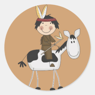 Sticker Rond Un Indien en Cheval Tshirts et cadeaux