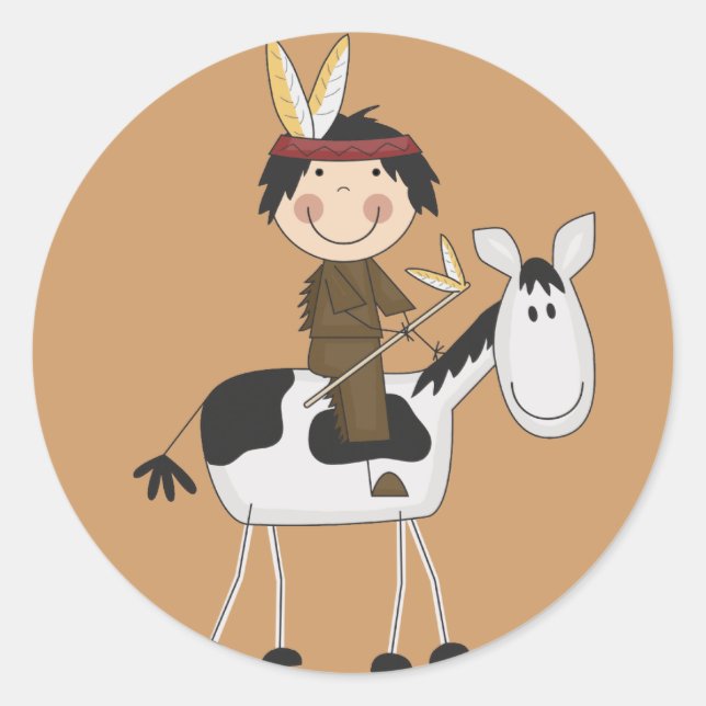 Sticker Rond Un Indien en Cheval Tshirts et cadeaux (Devant)