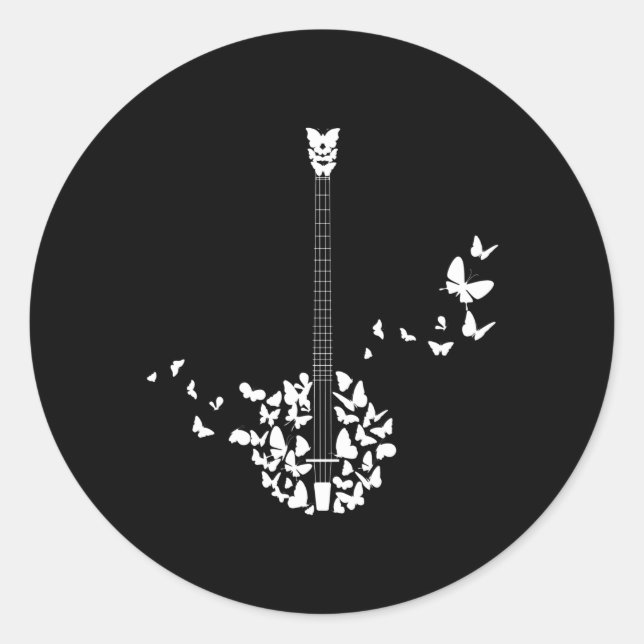 Sticker Rond Un Instrument Banjo Avec De Belles Papillons (Devant)