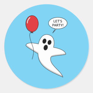 Sticker Rond Un joli fantôme de dessin animé avec un ballon rou