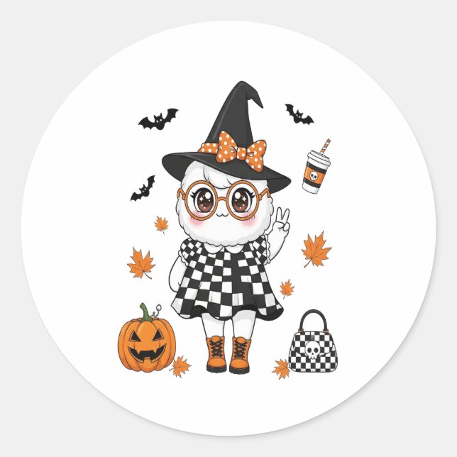 Sticker Rond Un joli fantôme d'Halloween (Devant)