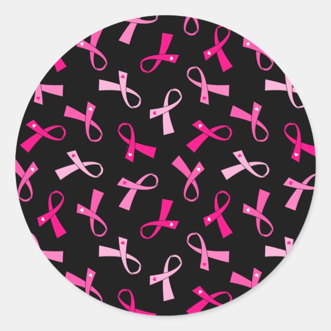 Sticker Rond Un joli Motif à ruban pour cancer du sein rose (Devant)
