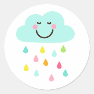 Sticker Rond Un joli nuage heureux avec des gouttes de pluie co