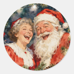 Sticker Rond Un joli Père et Mère Noël Noël Vintage