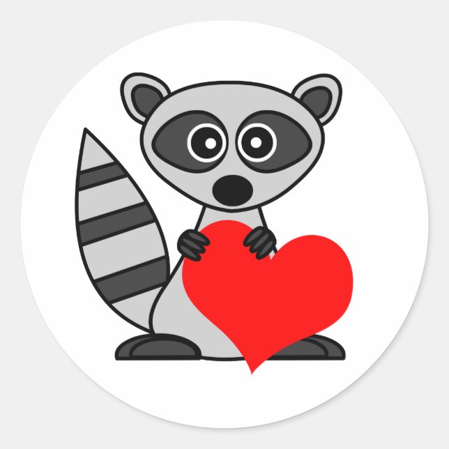 Sticker Rond Un joli Raccoon Cartoon tenant le coeur (Devant)