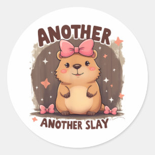 Sticker Rond Un Jour De Plus Cute Capybara Lover Rose