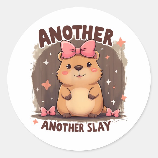 Sticker Rond Un Jour De Plus Cute Capybara Lover Rose (Devant)