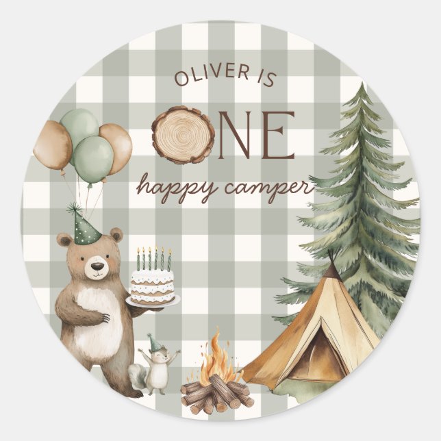 Sticker Rond Un joyeux anniversaire de campeur 1er (Devant)