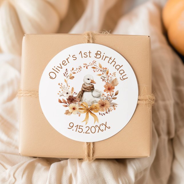 Sticker Rond Un joyeux anniversaire de garçon automnal rustique (Créateur téléchargé)
