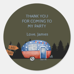 Sticker Rond Un Joyeux Camper Enfants d'Anniversaire