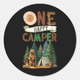Sticker Rond Un Joyeux Camper Premier Anniversaire Famille Camp