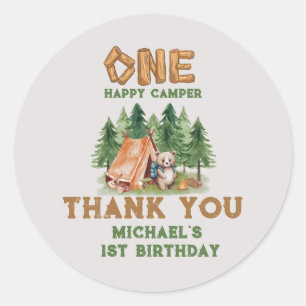 Sticker Rond Un Joyeux Camper Woodland Watercolor 1er anniversa