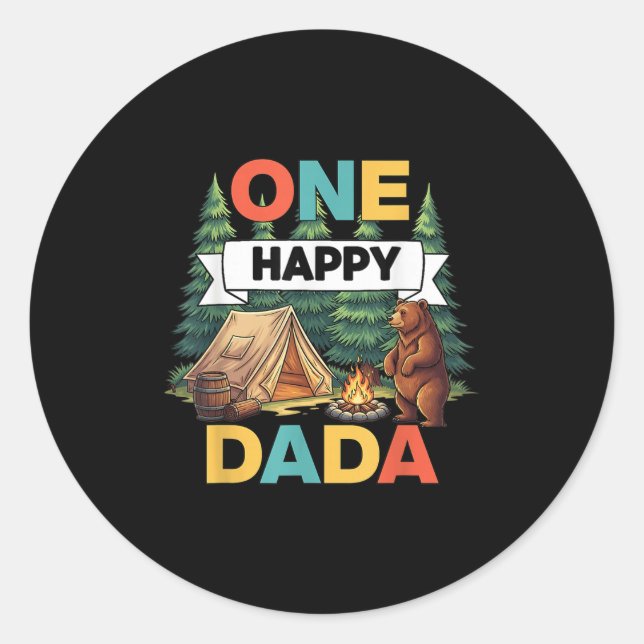 Sticker Rond Un Joyeux Dada Camper Premier Anniversaire Camping (Devant)