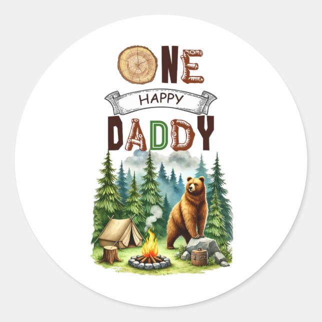 Sticker Rond Un joyeux daddy campeur ours de camping pour premi (Devant)