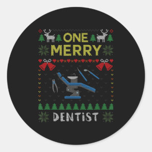 Sticker Rond Un joyeux dentiste docteur dentaire Swe Noël laid