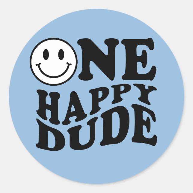 Sticker Rond Un joyeux Dude Blue Preppy sourire premier anniver (Devant)