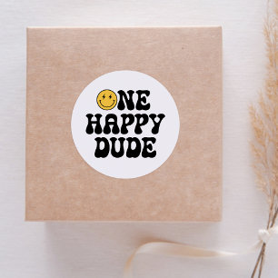 Sticker Rond Un joyeux Dude Retro Happy Face 1er anniversaire