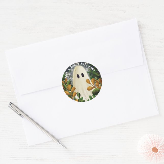 Sticker Rond Un joyeux fantôme d'Halloween (Enveloppe)