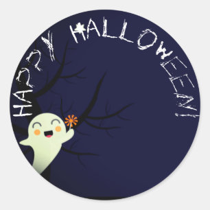 Sticker Rond Un joyeux fantôme mignon sur une étoile Halloween 