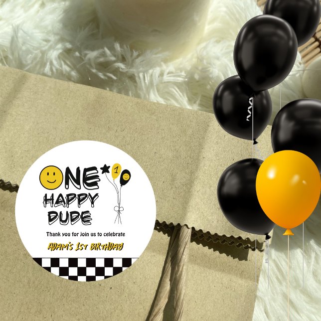 Sticker Rond Un joyeux Mec Jaune sourire premier garçon 1er ann (Créateur téléchargé)