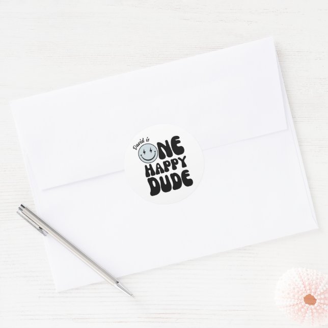 Sticker Rond Un joyeux Mec Premier anniversaire Joyeux Visage (Enveloppe)