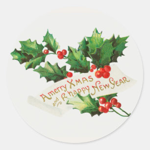 Sticker Rond Un joyeux Noël et un joyeux Nouvel An Vintage