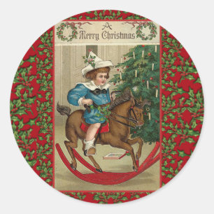 Sticker Rond Un joyeux Noël Rocse Horse Art Vintage
