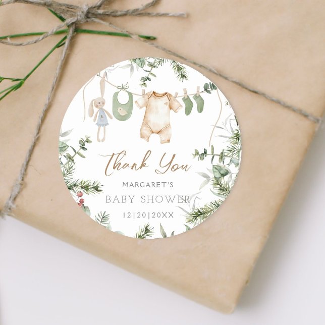 Sticker Rond Un joyeux petit | Baby shower d'hiver Boho Boy (Créateur téléchargé)