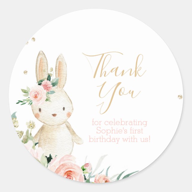 Sticker Rond Un lapin devient un anniversaire Merci préféré (Devant)