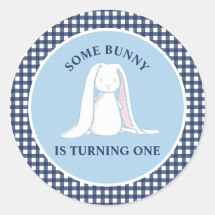 Sticker Rond Un lapin est un bleu En vichy anniversaire
