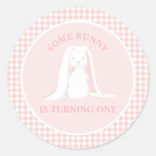 Sticker Rond Un lapin est un rose En vichy anniversaire