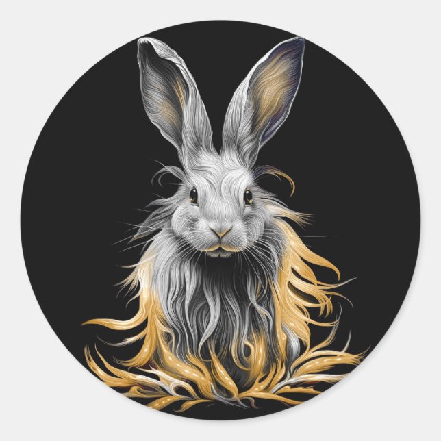 Sticker Rond Un lapin gris génial en feu (Devant)