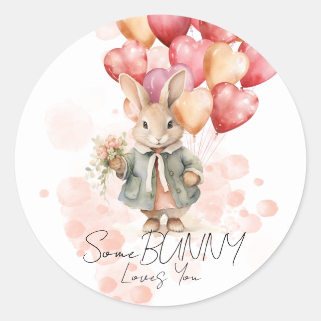 Sticker Rond Un Lapin Vous Aime Valentines Fille Coeur Rouge (Devant)