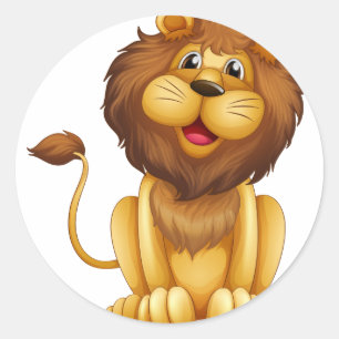 Sticker Rond Un lion heureux en position assise