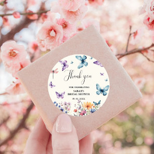 Sticker Rond Un mariage de papillons Remerciements pour la Baby