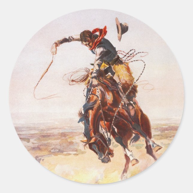 Sticker Rond Un mauvais tuyau de Charles Marion Russell en 1904 (Devant)