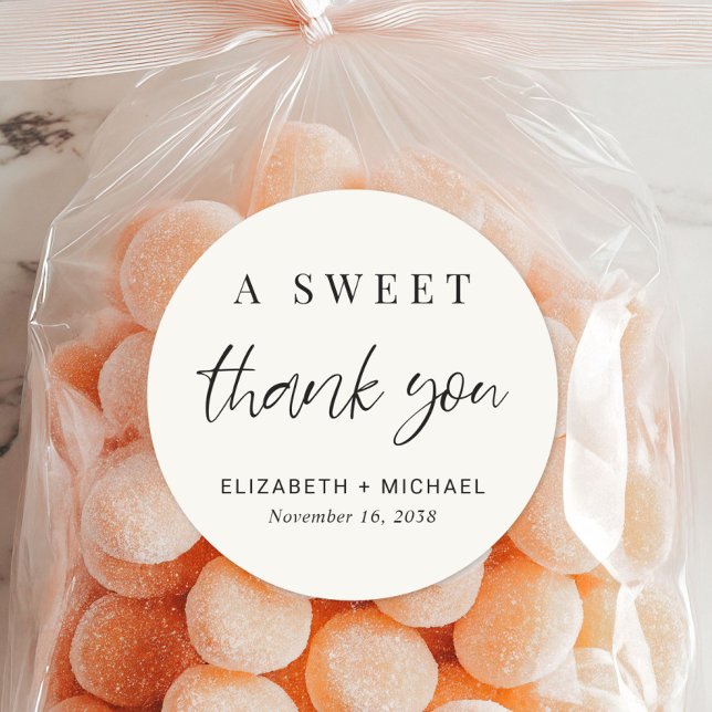 Sticker Rond Un Merci sucré Faveur de mariage (A Sweet Thank You Cream Wedding Favor Classic Round Sticker)