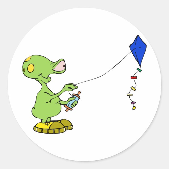 Sticker Rond Un mignon Alien volant Kite (Devant)