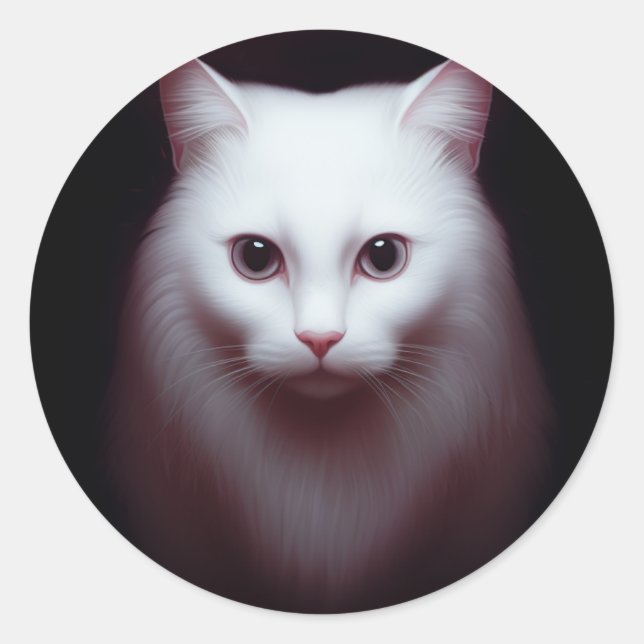 Sticker Rond Un mignon Art numérique de chat Fluffy Blanc (Devant)