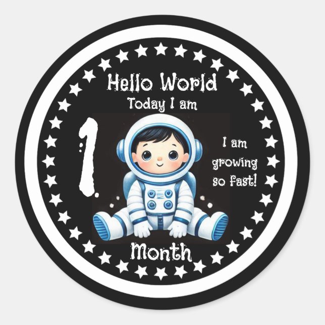 Sticker Rond Un mois bébé étape importante Astronaute (Devant)