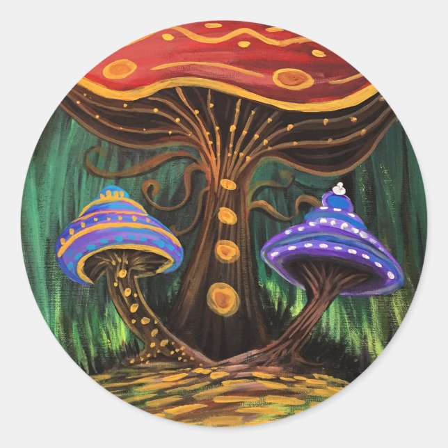 Sticker Rond Un monde de champignons (Devant)