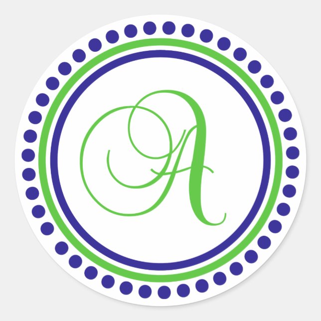 Sticker Rond Un monogramme (bleu marine/cercle de points verts  (Devant)