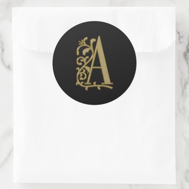 Sticker Rond Un monogramme bouclé sur noir (Sac)