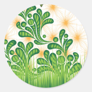 Sticker Rond Un motif artistique vert et or représentant un arb
