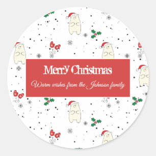 Sticker Rond Un motif de Noël à l'ours polaire blanc