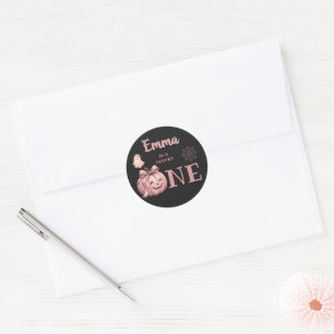 Sticker Rond Un nom personnalisé est un Pinkoween mignon et eff