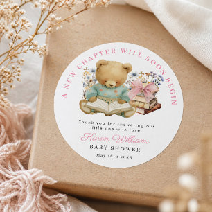 Sticker Rond Un nouveau chapitre Ourson Fille Livre Cadeau de n