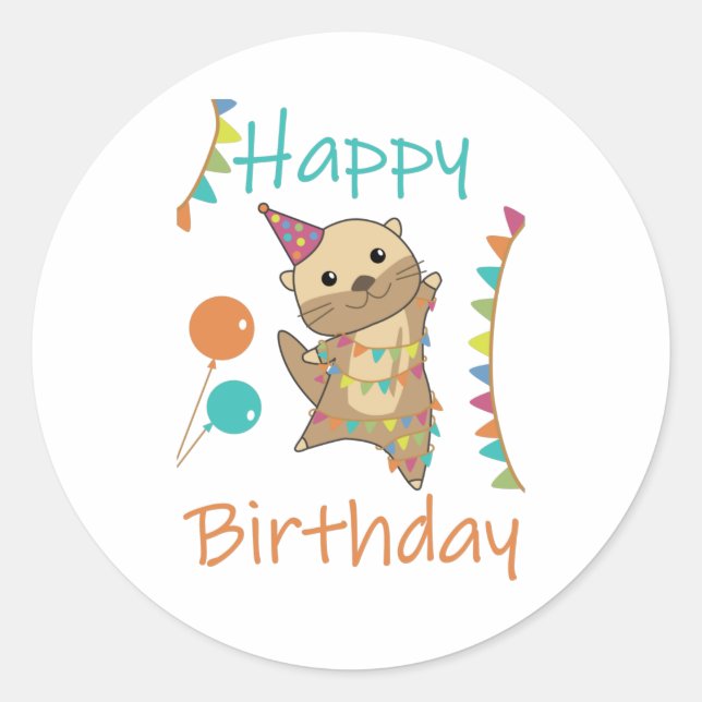 Sticker Rond Un Otter Anniversaire Souhaite Jolie Otter (Devant)