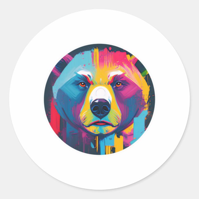 Sticker Rond Un ours coloré apparaît devant. (Devant)
